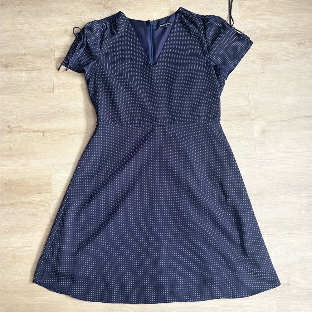 J. Crew Mercantile Navy Blue & White Polka Dot Short Sleeve Mini Dress SZ 6 - Picture 2 of 11